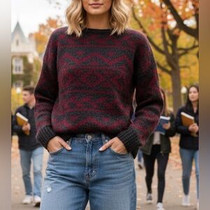 Brandy Melville 90s Geometric Pattern  Knit Sweater Pullover Made in Italy